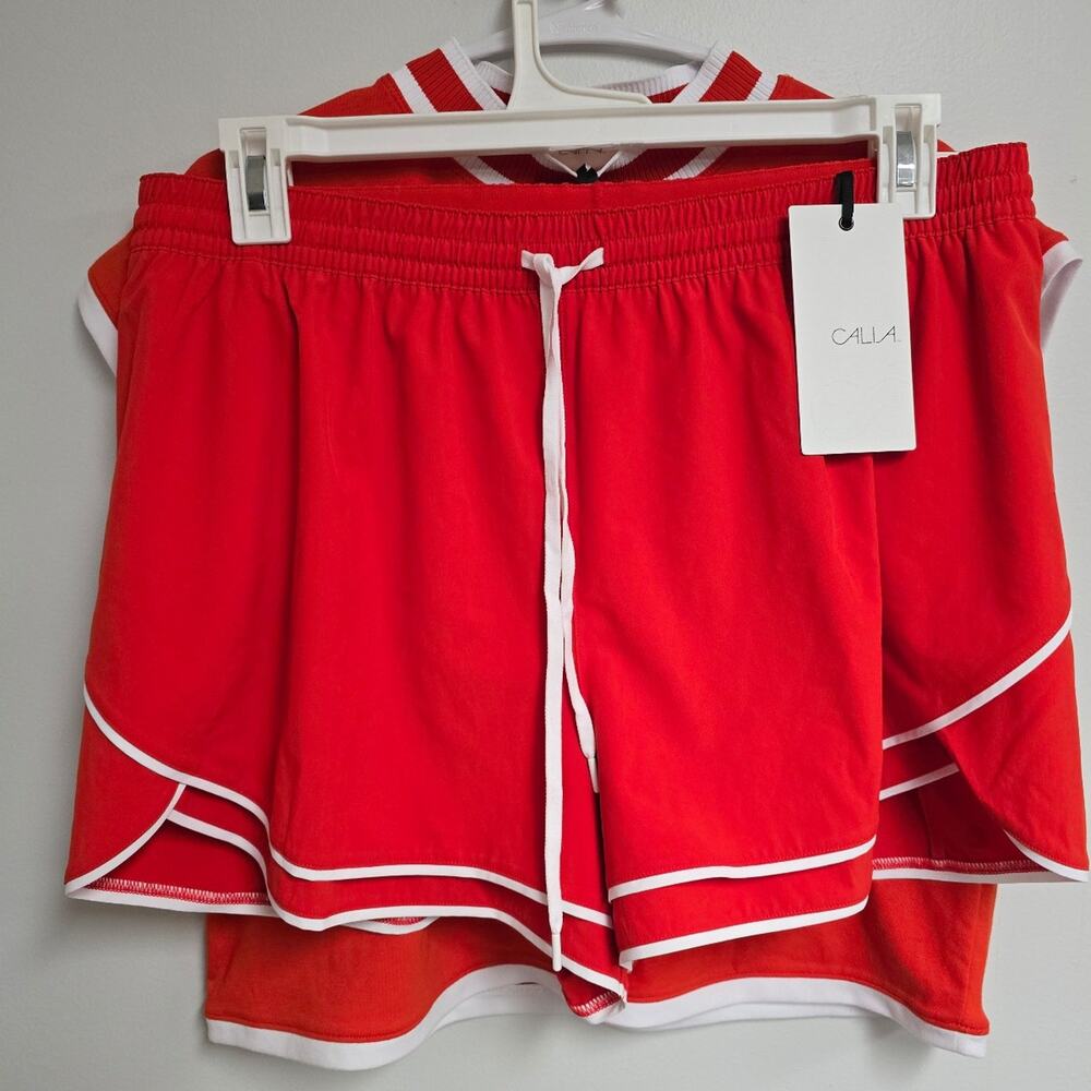 Calia Tennis Set Rib Crop Tank L + High Rise Step Up Shorts L NWT - Picture 2 of 8